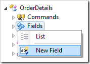 Create New Field option for 'OrderDetails' controller in Code On Time Designer