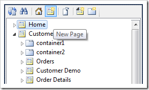 New Page context menu option on the toolbar of the Project Explorer.