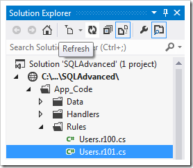 Refresh button on the Solution Explorer may need to be pressed in order for the rule to appear.