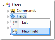 'New Field' context menu option for Users controller.