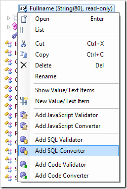 Add SQL Converter context menu option in the Project Explorer.