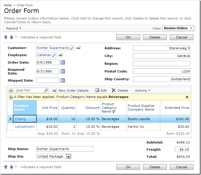 Order Form Sample With Code On Time Web App Generator