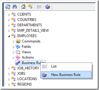 Creating a new SQL business rule in Code On Time application generator