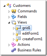 View 'grid1' of Customers controller in the Project Explorer.