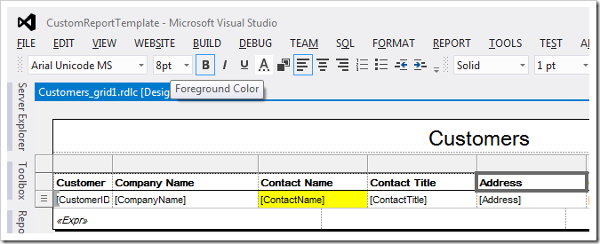 Changing the foreground color of 'Address' column header.