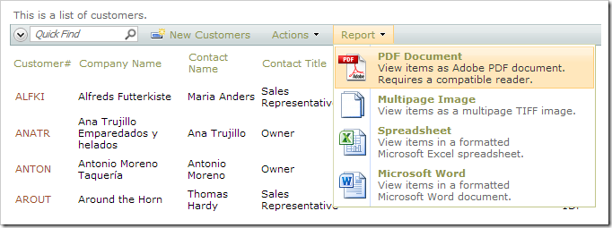 Creating a PDF report from the list of customers.