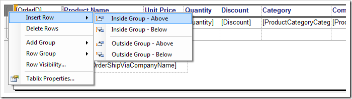 Inserting a row inside the group.