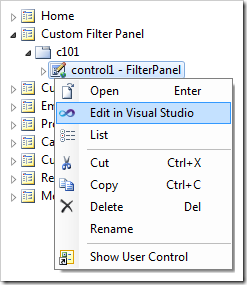 Editing the custom user control file in Visual Studio.