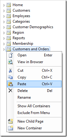 Pasting the copied controllers onto 'Customers and Orders' page node.