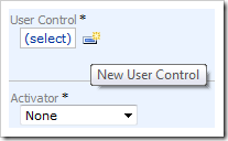 Creating a new user control using the 'New User Control' icon.