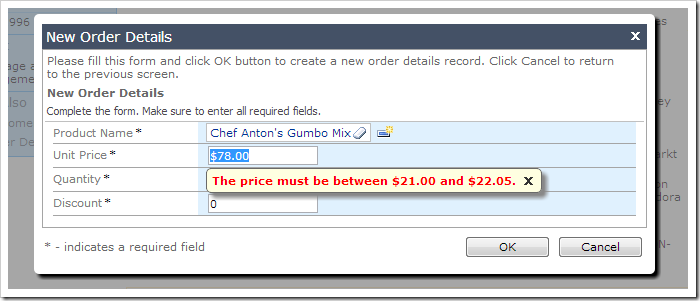 Price validation in form view on Unit Price field.