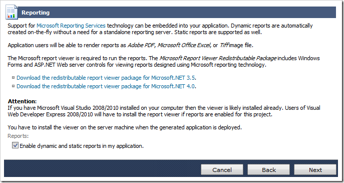 Enabling reports in the web application.