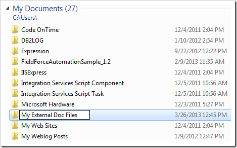 Creating the 'My External Doc Files' folder in My Documents.