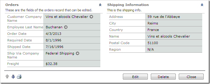 Orders edit form with shipping information in a second column.