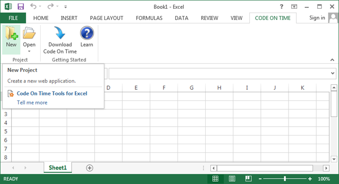 Creating a new project from Tools for Excel.