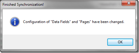 The changes have been synced for data fields and pages.