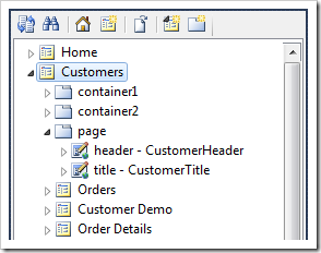 Customers page node in the Project Explorer.