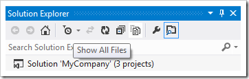 Activating 'Show All Files' button in the Solution Explorer.