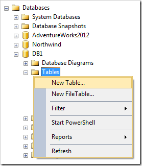 Adding a new table to database DB1.