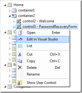 Editing the user control in Visual Studio.