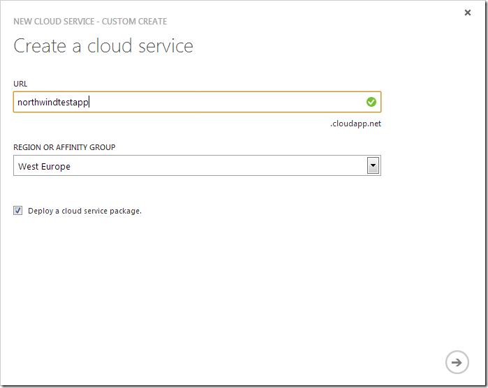 Specifying a URL for the new cloud service.