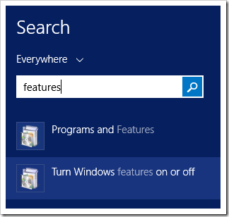 Turning Windows features on in Windows Server 2012 R2.