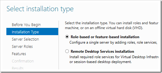 Selecting the installation type.