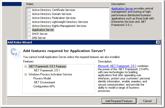 Adding the "Application Server" role.