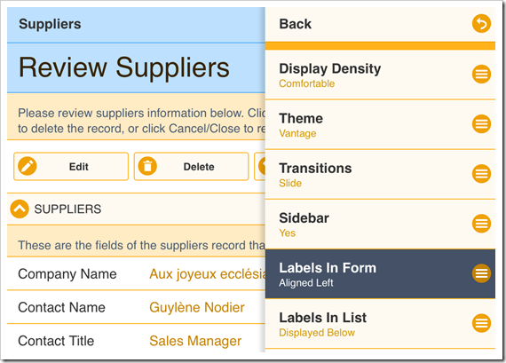 Activating the "Labels in Form" option of the Settings panel
