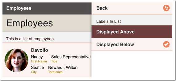 Selecting "Displayed Above" for Labels in List option.