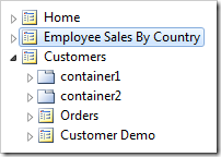 Employee Sales By Country page placed after the Home page node in the site menu.