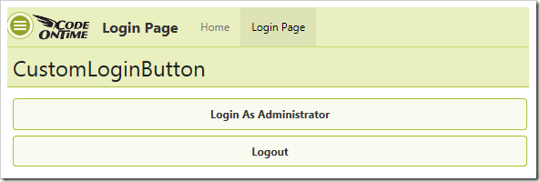 Login and Logout custom buttons are present on the page.