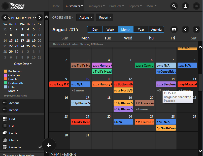 Electronic alternative to 'wall' calendar is the Month mode of Calendar view style in apps created with Code On Time.