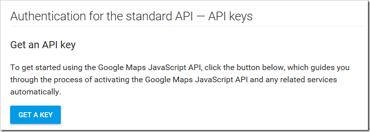 The button to acquire a Google Maps API key.