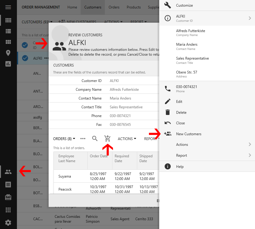 Icons available on actions, forms, and pages.