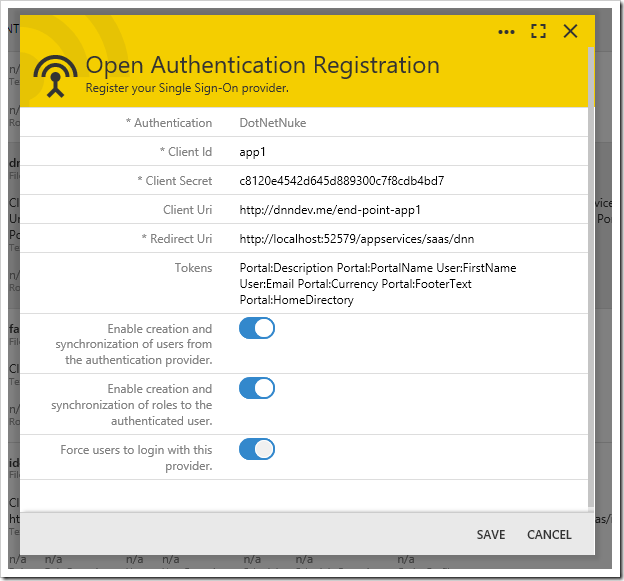Open Authentication Registration form for an existing record.