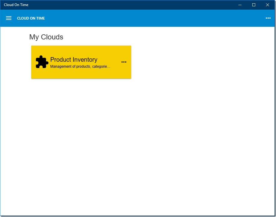 Home page showing one cloud in native Universal Windows Platform app Cloud On Time.