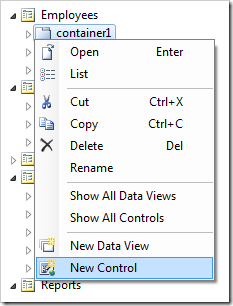Adding a new control to 'container1' of Employees page.
