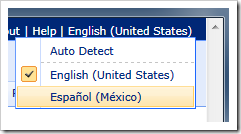 Language selector in Code On Time web application.