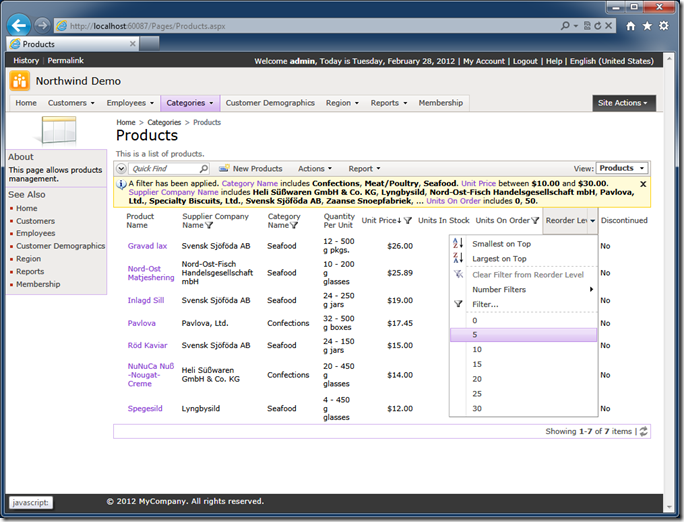 Complex filter defined by end user.