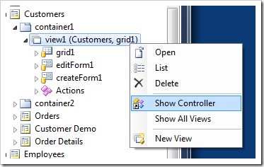"Show Controller" option in the context menu of data view node