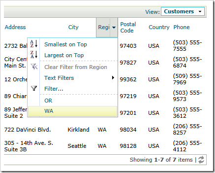 List of customers filtered by array of (WA, OR)