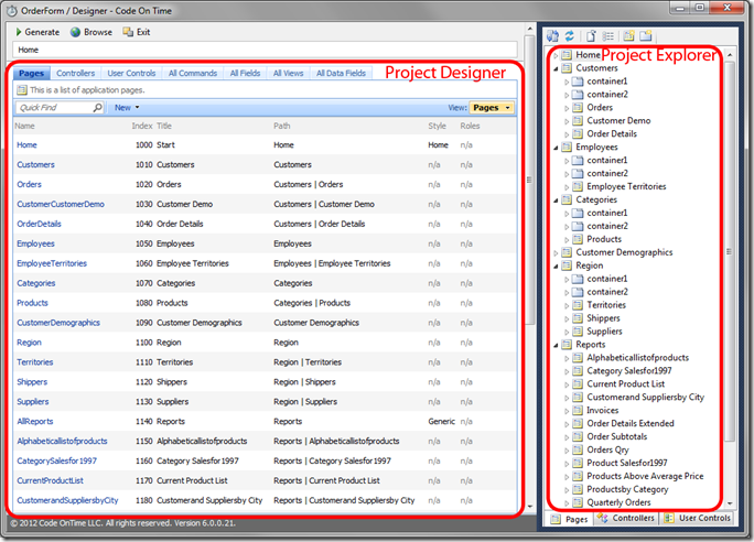 Code On Time Project Designer and Explorer