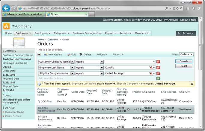 Code On Time web application deployed to Staging environment