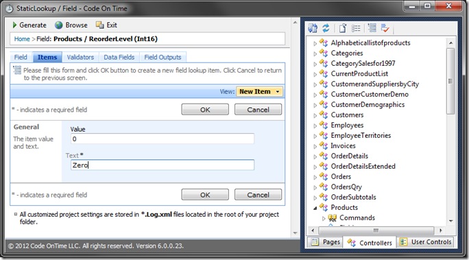 New Item of '0' for Reorder Level field