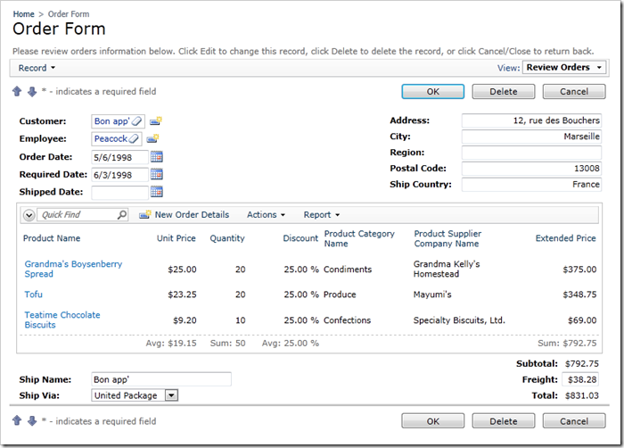 New Custom HTML Table layout of Order Form in edit mode