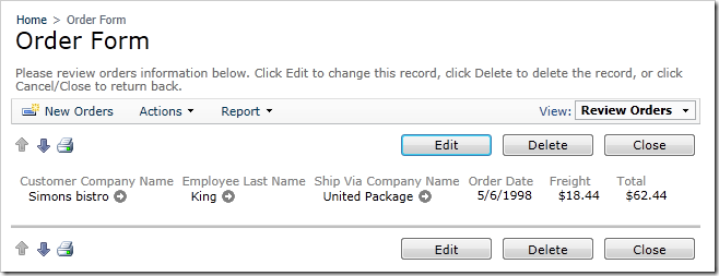 Order Form with hidden custom template