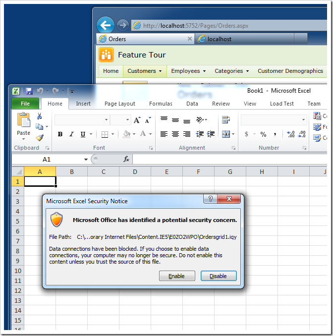 The prompt to download '*.iqy' file displayed by Microsoft Excel
