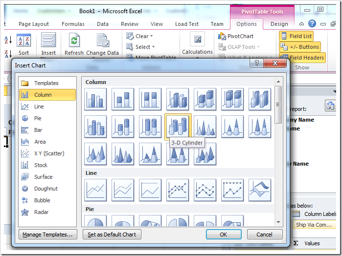 'Insert Chart' dialog in Microsoft Excel