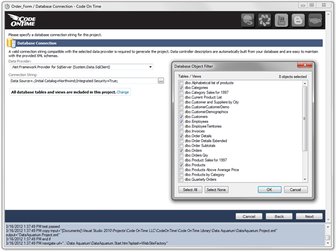 Select tables for Order Form web application